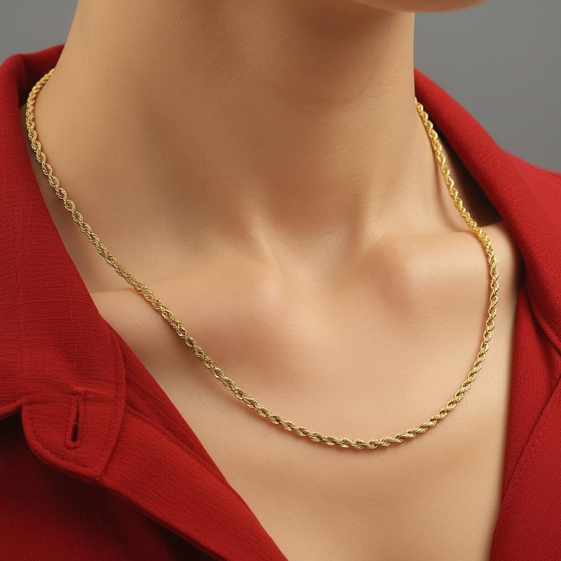 LIFETIME JEWELRY 2mm Gold Rope Chain for Men & Women 24k Real Gold Plated Diamond Cut Gold Necklace for Women & Necklace for Men 14 to 36 Inch | Gold | White Gold (22 inches, Gold) - Image 3